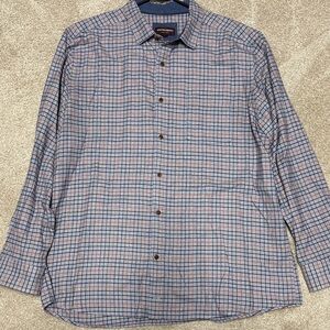 Johnston & Murphy Blue Checked Dress Shirt with Red Accent